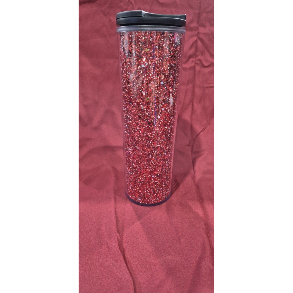 Starbucks 2018 Holiday HOT Travel Cup Tumbler 16 oz Sparkle Glitter Red EuC